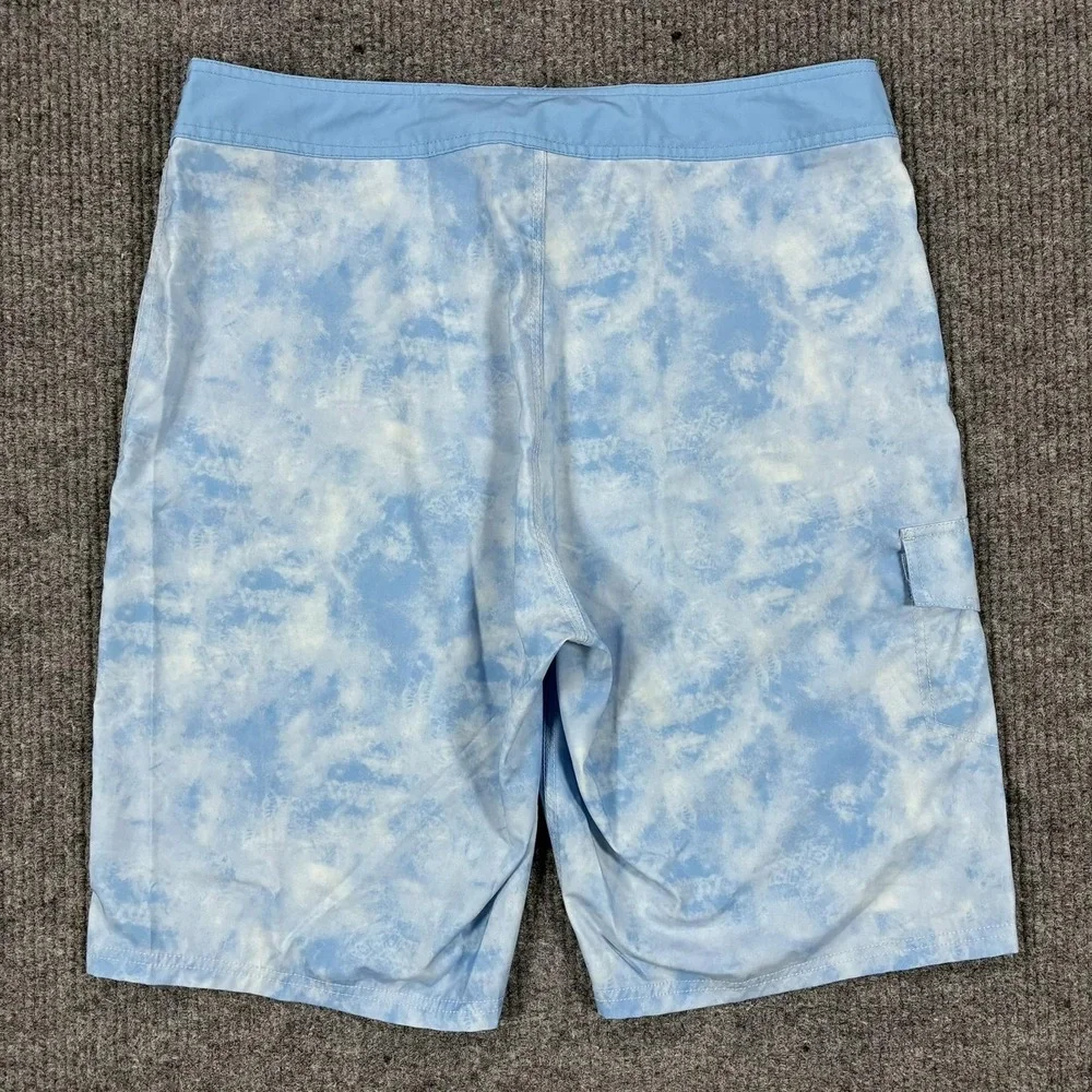 American Tall Board Shorts Mens 38 Blue Tie Dye Cargo Swim Trunks Drawstring